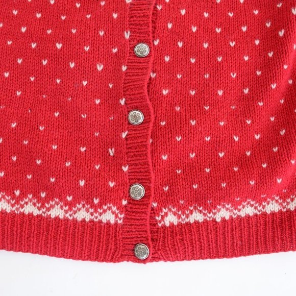 Vintage 80s Eddie Bauer Red with Winter Design 100% Wool Button Up Cardigan Smal - Picture 8 of 15